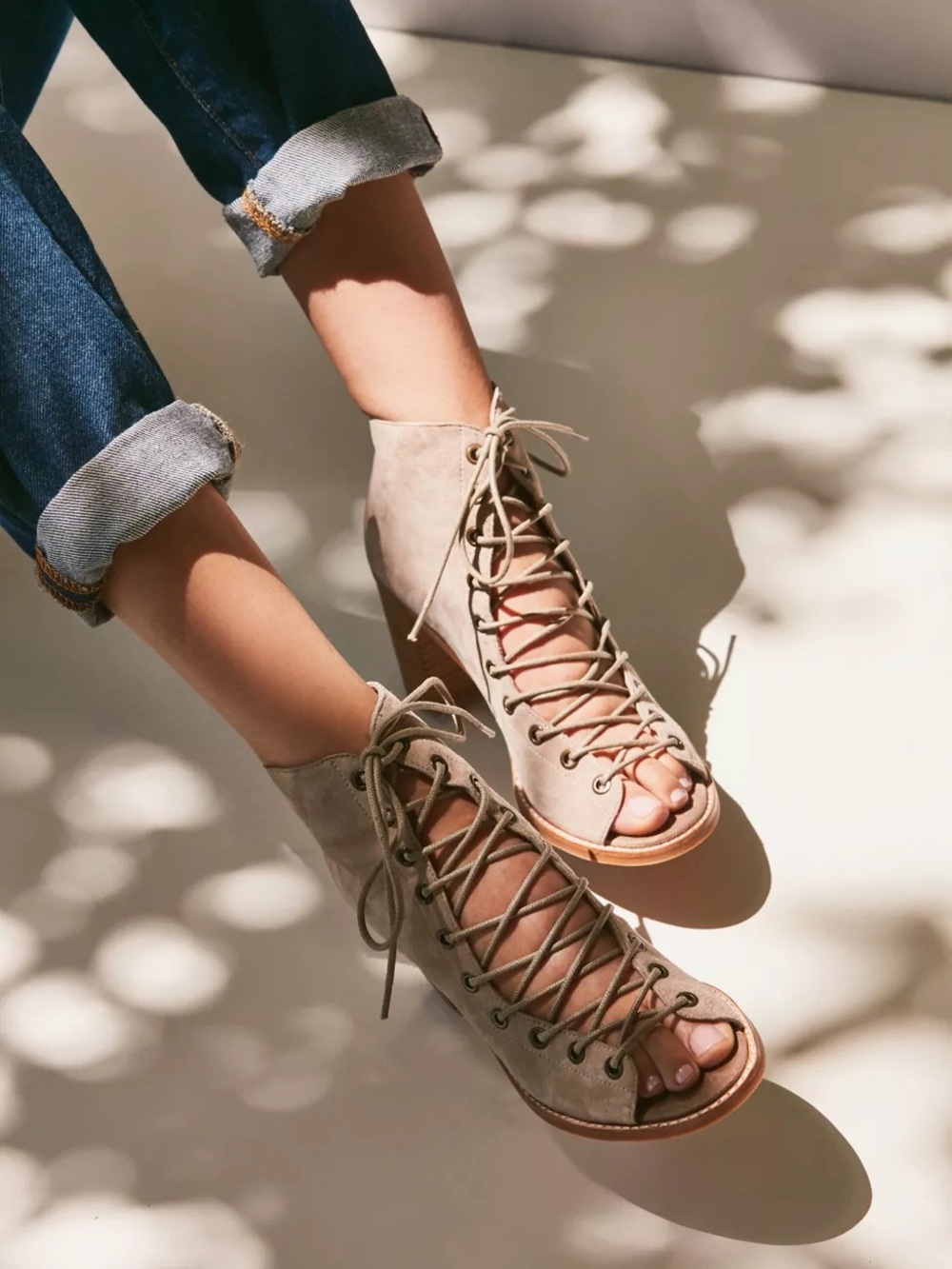 Jeffrey Campbell Women’s Lace-Up Peep-Toe Sandals in Nude Suede